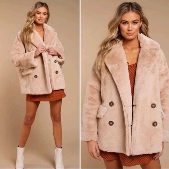 Free People Jackets & Blazers - Free People Kate Oversized Faux-Fur Double-Breasted Coat Women's XL Apricot Tan